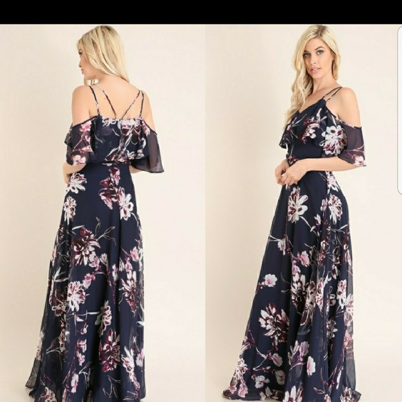 DRESS Floral Chiffon Maxi  NEW - Picture 1 of 5